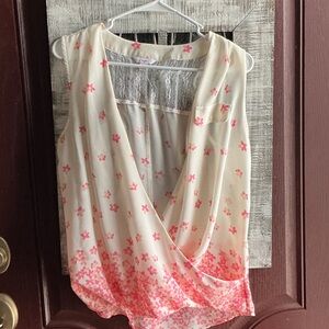 Candie's Pink and Cream Floral Wrap Blouse